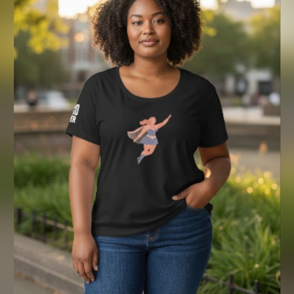 Upcycled Graphic Black Junior Tee XL Real Woman Hero T-shirt